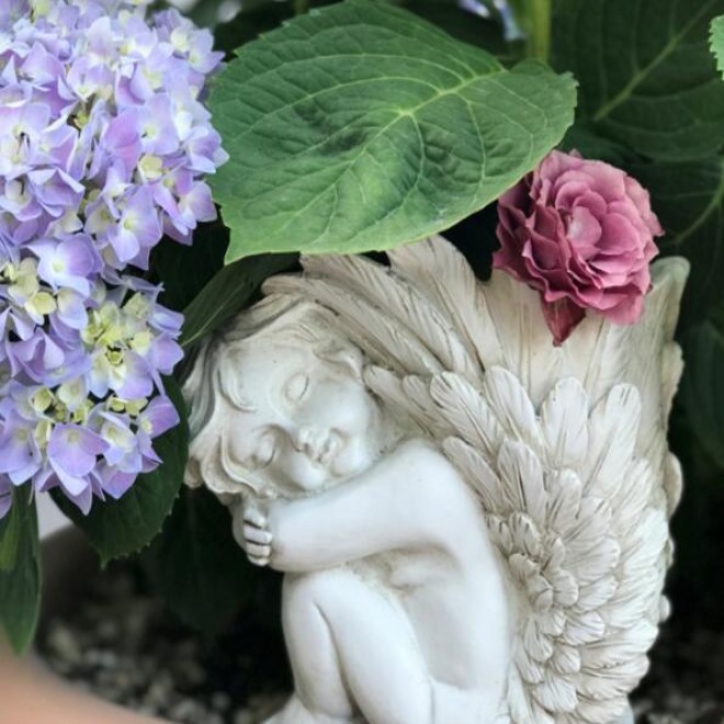작은 천사 화분 꽃병 다육이 여신 요정 큰 날개 유럽 복고풍 오래된 큐피드 장식품 : 스택무역