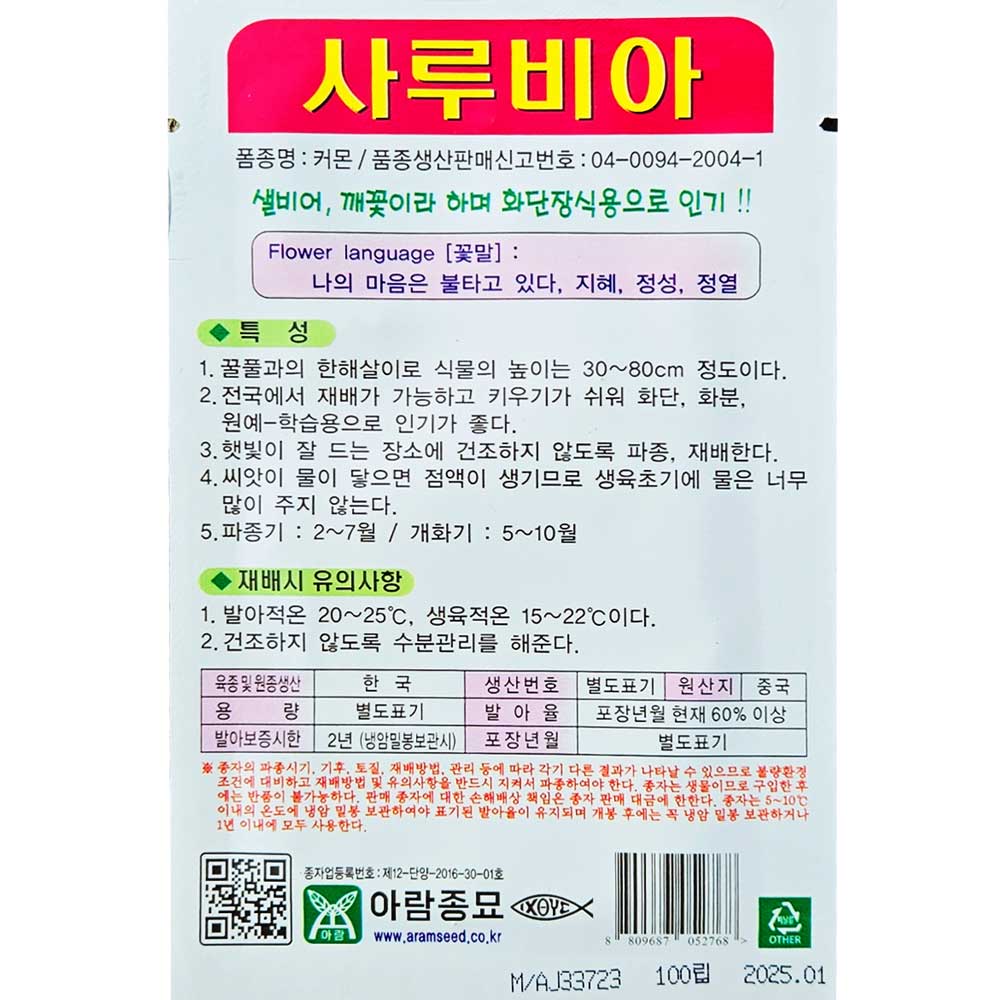 사루비아씨앗 100립 깨꽃 이라고도도하는 샐비어씨앗 : 이파주