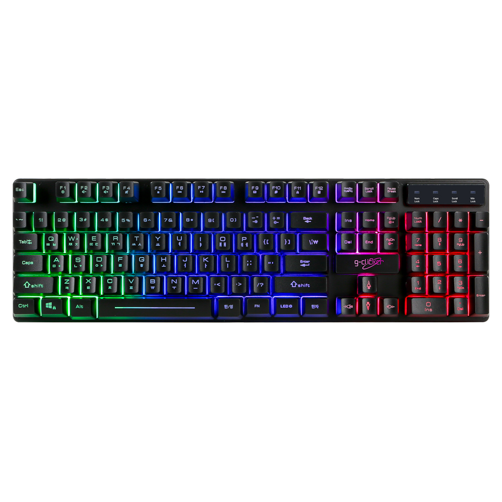 지클릭커 G-CLICKER GK7 레인보우 LED 멤브레인 유선게이밍키보드 동시입력 : 준전산