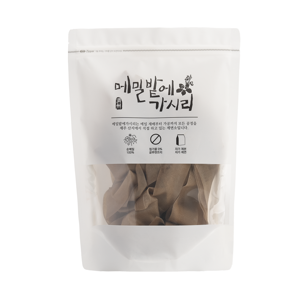 제주산(국내산) 메밀함량 100% 툭툭 끊어짐없는 쫄깃한 납작우동 납작면 메밀밭에가시리 반건면 360g(2인분) : 메밀밭에가시리
