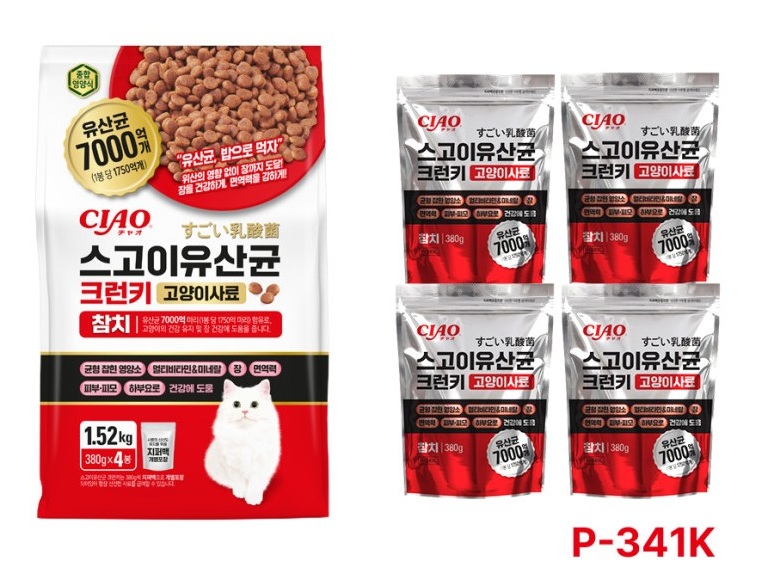 스고이 유산균 크런치 참치 380g x 4봉 고양이 대용량 사료 : 망망이네 간식