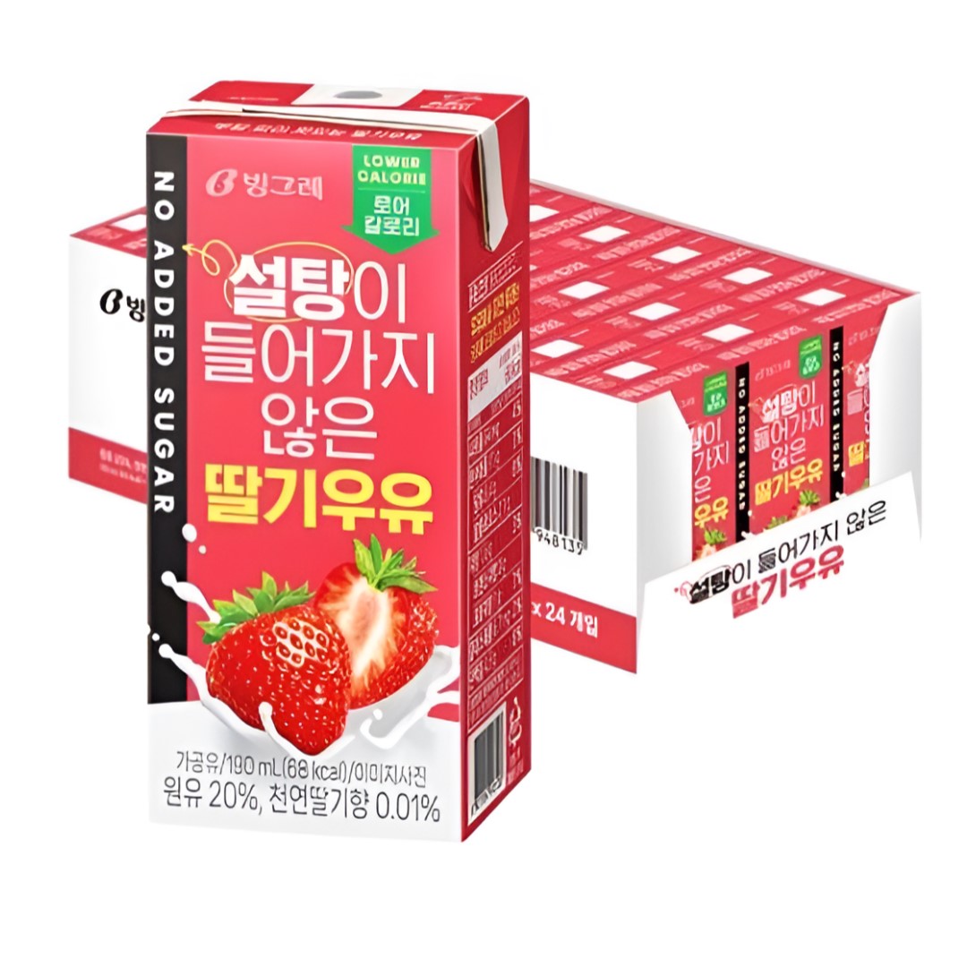 2025 빙그레 설탕이 들어가지 않은 우유 각12팩 총24입(딸기+초코) 멸균우유 NO SUGAR : 파스퇴르365