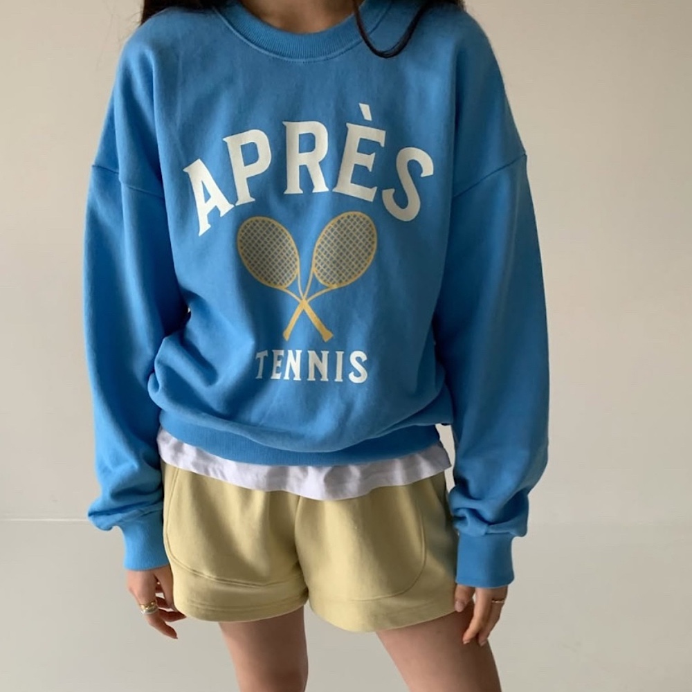 (부분당일)비아 테니스 레터링 루즈핏 맨투맨 여성 봄 3COLOR : J슈가