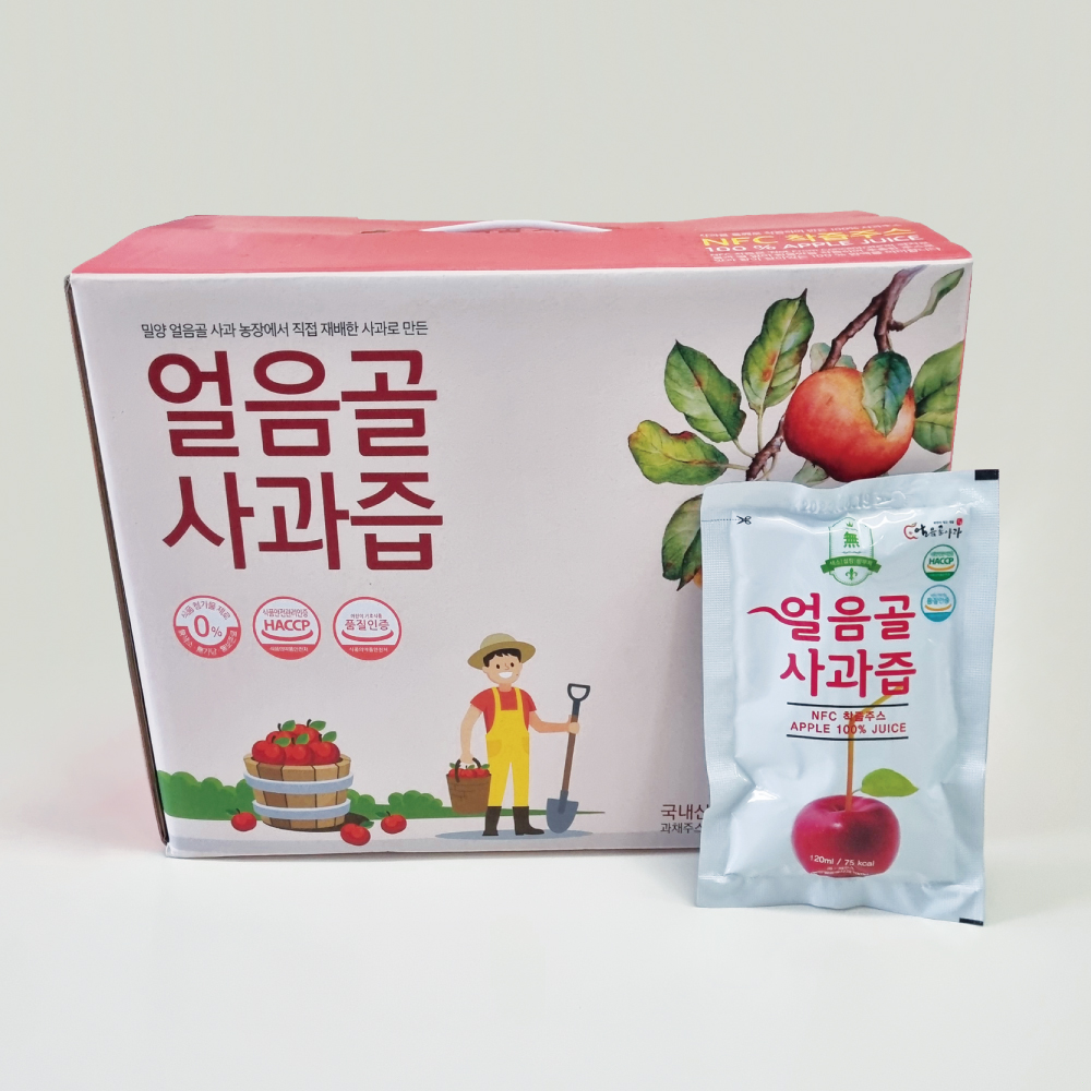 유쾌한 농부 밀양 얼음골 사과즙 명품 사과주스 착즙 음료 50개 120ml : 지구디자이너