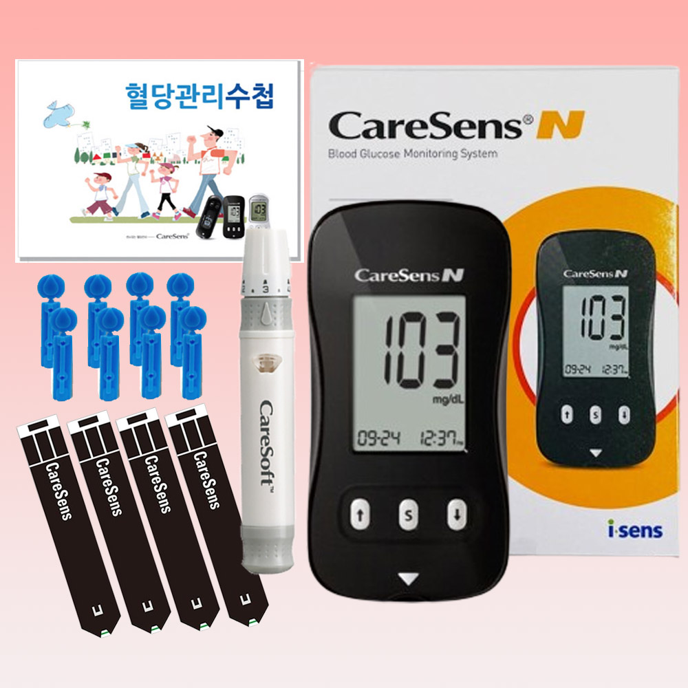 케어센스N 혈당 측정기 체크기 당뇨 혈당 검사기 시험지110매 침110개 솜100 : 해주유통