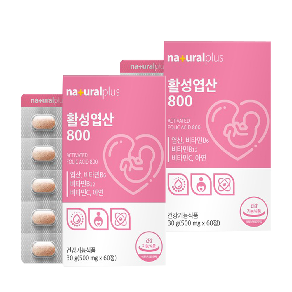 내츄럴플러스 활성엽산800 500mg x 60정, 2개 : 허브건강다이어트식품몰