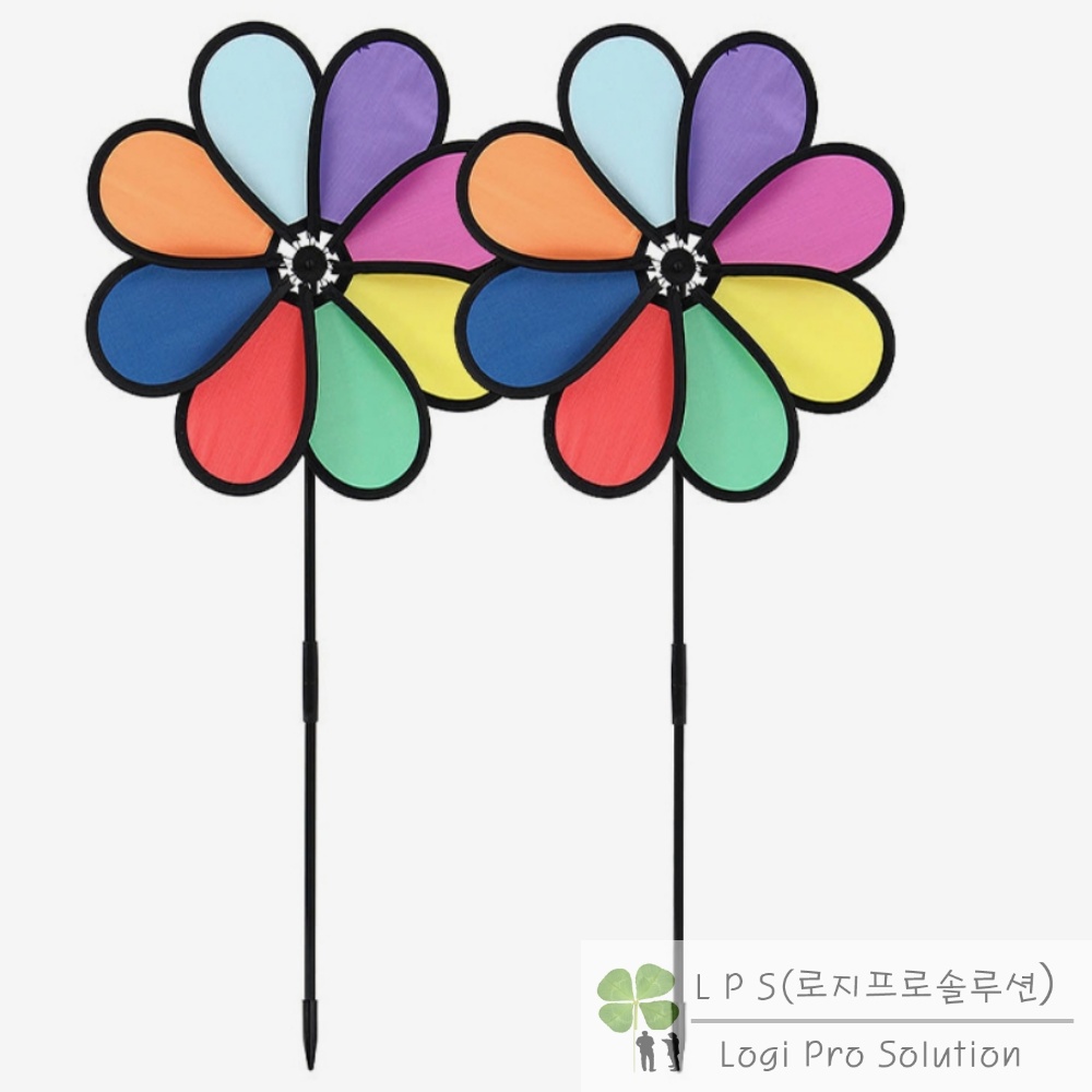 로지프로 플라워 바람개비 2개입 무지개색 73cm 플라스틱바람개비 정원소품 : 로지프로솔루션
