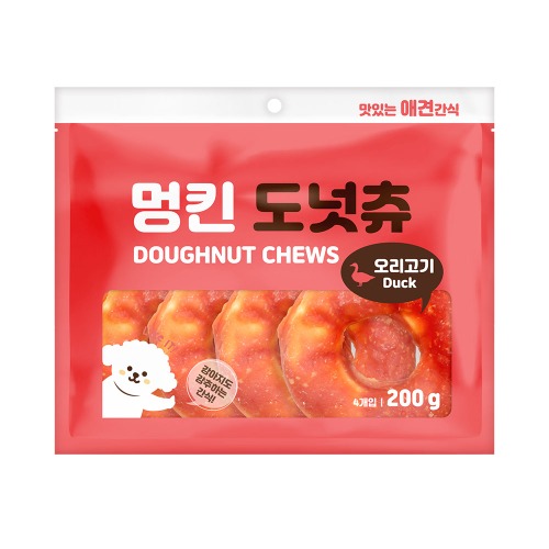 멍킨도넛츄 강아지 도넛 오래먹는 개껌 오리고기, 200g, 10개 : 펫플