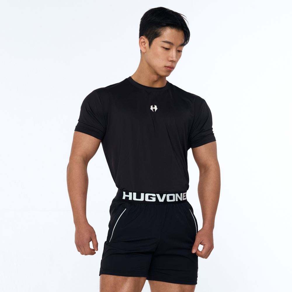 풀네임 메쉬 머슬핏 숏슬리브 블랙 : 허그본