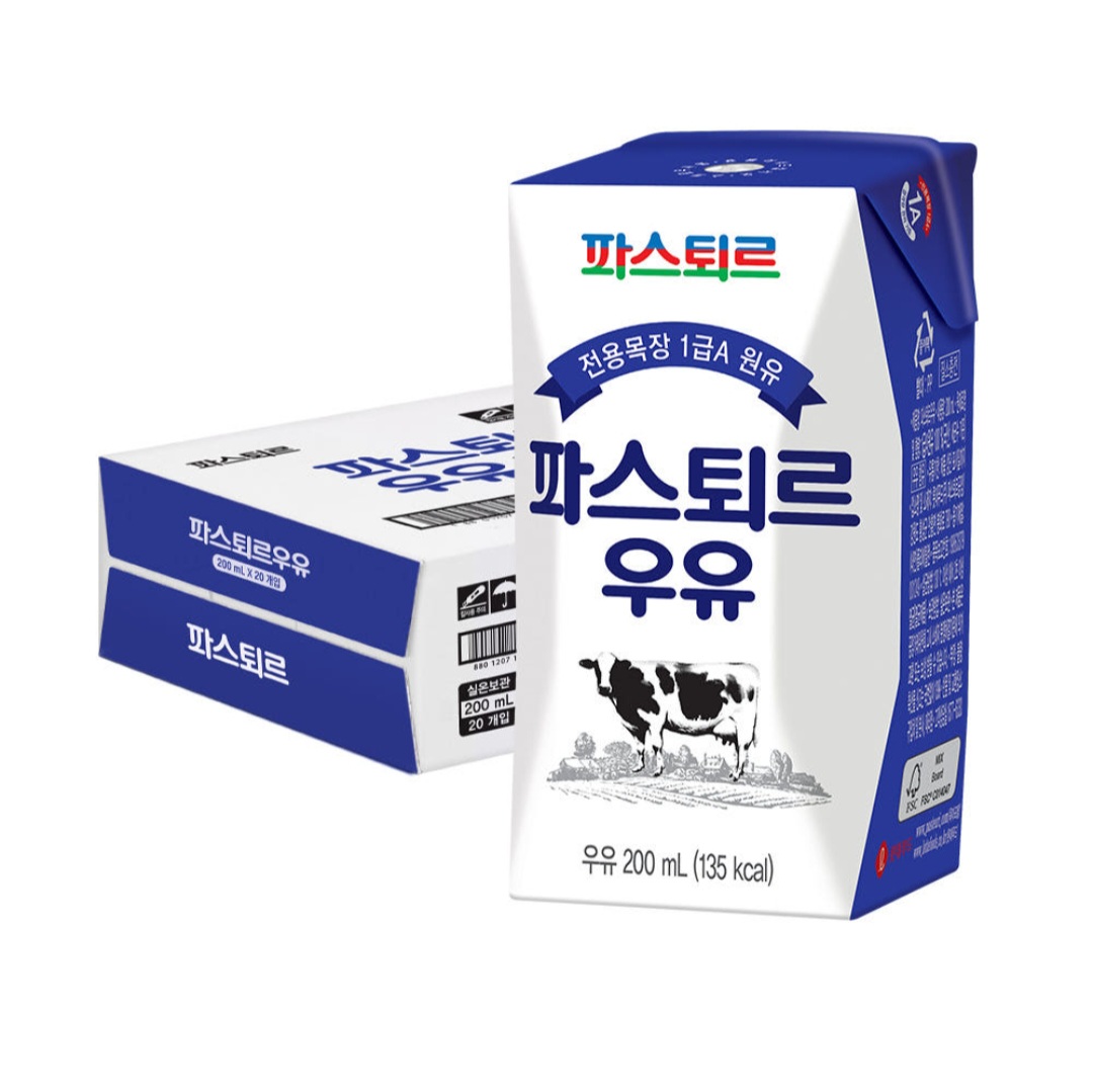 롯데 파스퇴르 멸균우유 200ml 20개 : 진하유통