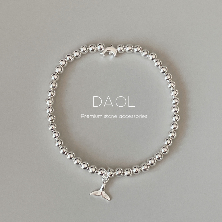 행운 돌고래 고래꼬리 은볼팔찌 925실버 은팔찌 : DAOL Stones