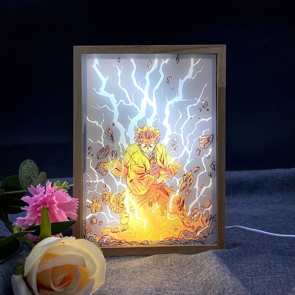귀멸의칼날굿즈 젠이츠 LED LED조명 램프 네즈코 수제피규어 1 히트건담 삼색조명그림 _스몰사이즈17x23 : 토토링