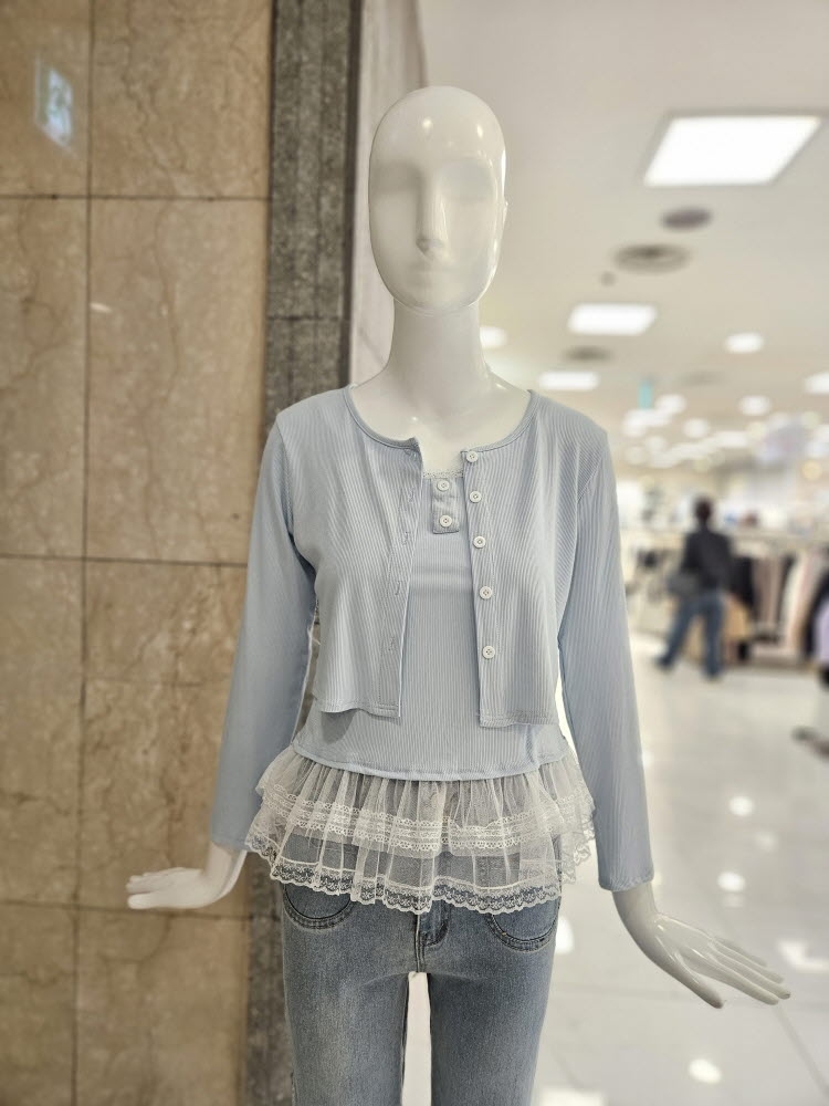 [밸리걸] 레이스 나시티 세트 크롭 가디건 (810870) : NC평택점 밸리걸