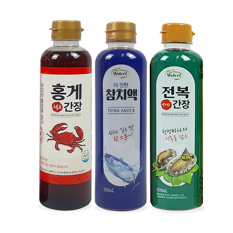 웰크리 홍게간장 500ml 1개 + 전복간장 500ml 1개 + 참치액 500ml 1개 : 리빙다이닝키친
