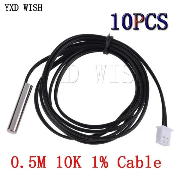 10pcs 0.5M NTC 서미스터 온도 센서 방수 프로브 와이어 10K 1% 3950 W1209 W1401 케이블 NTC 서미스터 센서 : 이십오플렉스