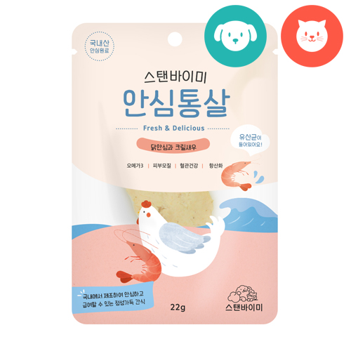[유통25년9월] 스탠바이미 안심통살 국산 닭고기 닭안심과 크릴새우, 22g, 1개 : 매일멍냥