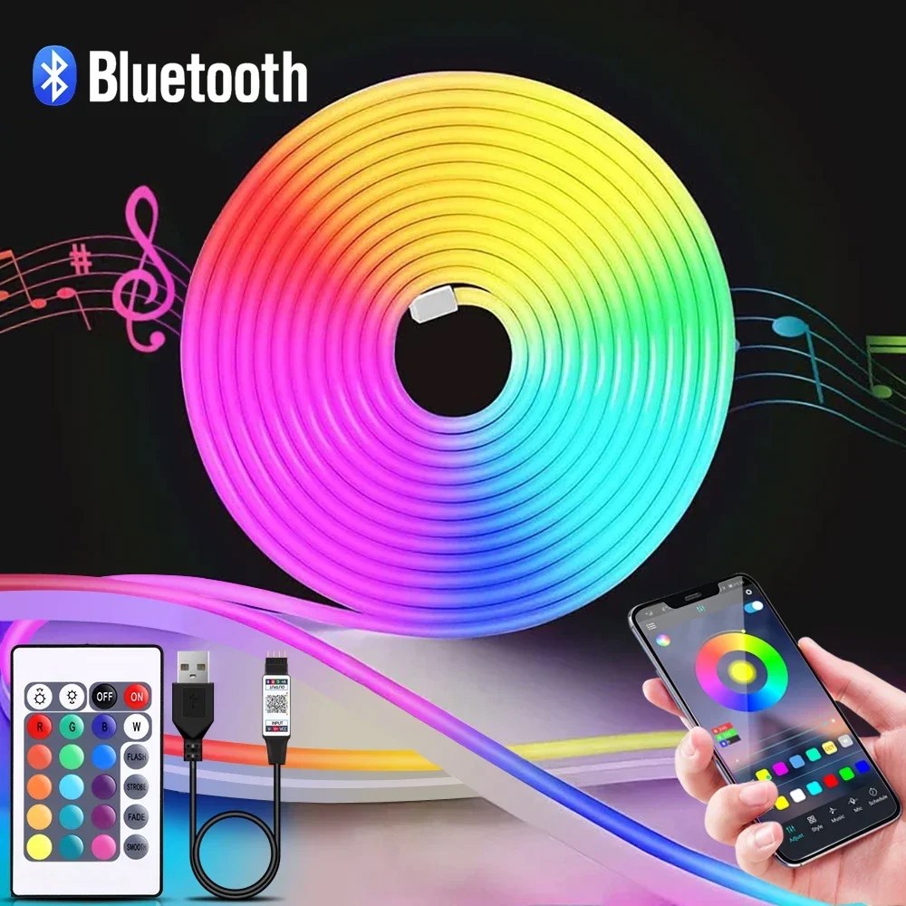 5V 네온 LED 스트립 빛 방수 조명 테이프 2 3 4 5M 블루투스 APP 및 야외 홈 장식 크리스마스 원격 제어 RGB 1m : 디엠로지스파이브