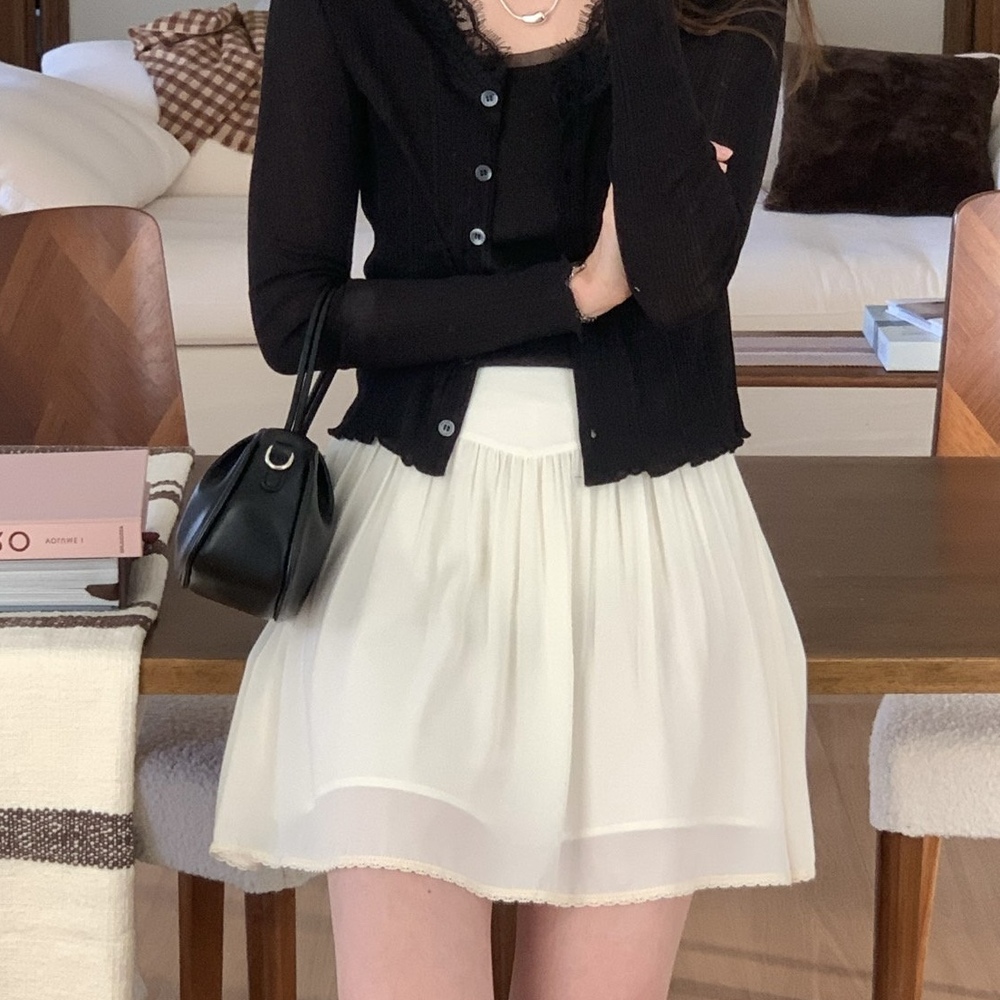 베니르 venir 셀리나 셔링 미니 하늘하늘 쉬폰 봄 레이스 치마 스커트 3color : 언노운센트