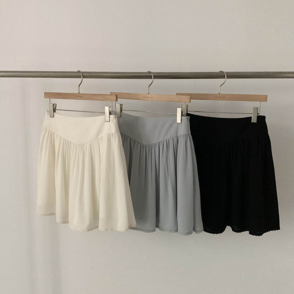 베니르 venir 셀리나 셔링 미니 하늘하늘 쉬폰 봄 레이스 치마 스커트 3color : 언노운센트