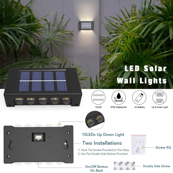 태양광 발전 조명 방수 야외 정원 벽 램프 파티오 거리 마당 발코니용 상하 장식 16LED : PickAndGo