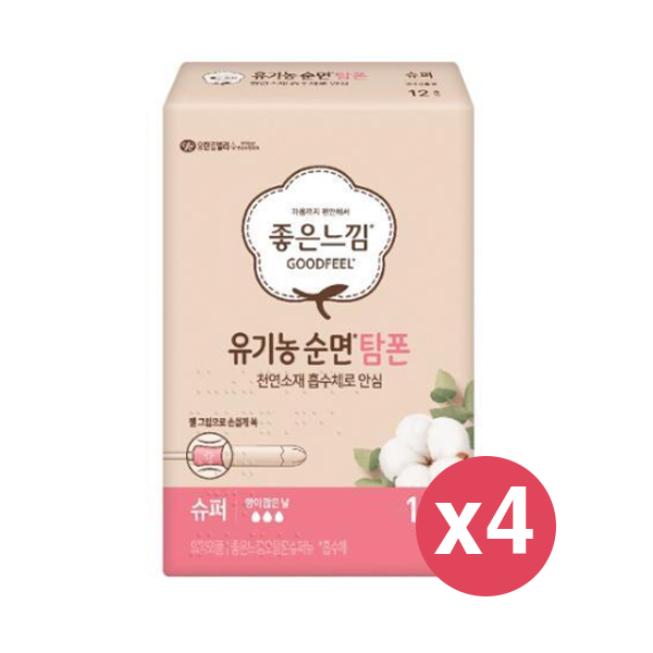 유한킴벌리 좋은느낌 탐폰 유기농  슈퍼 12P X 4개 : 라온 피플