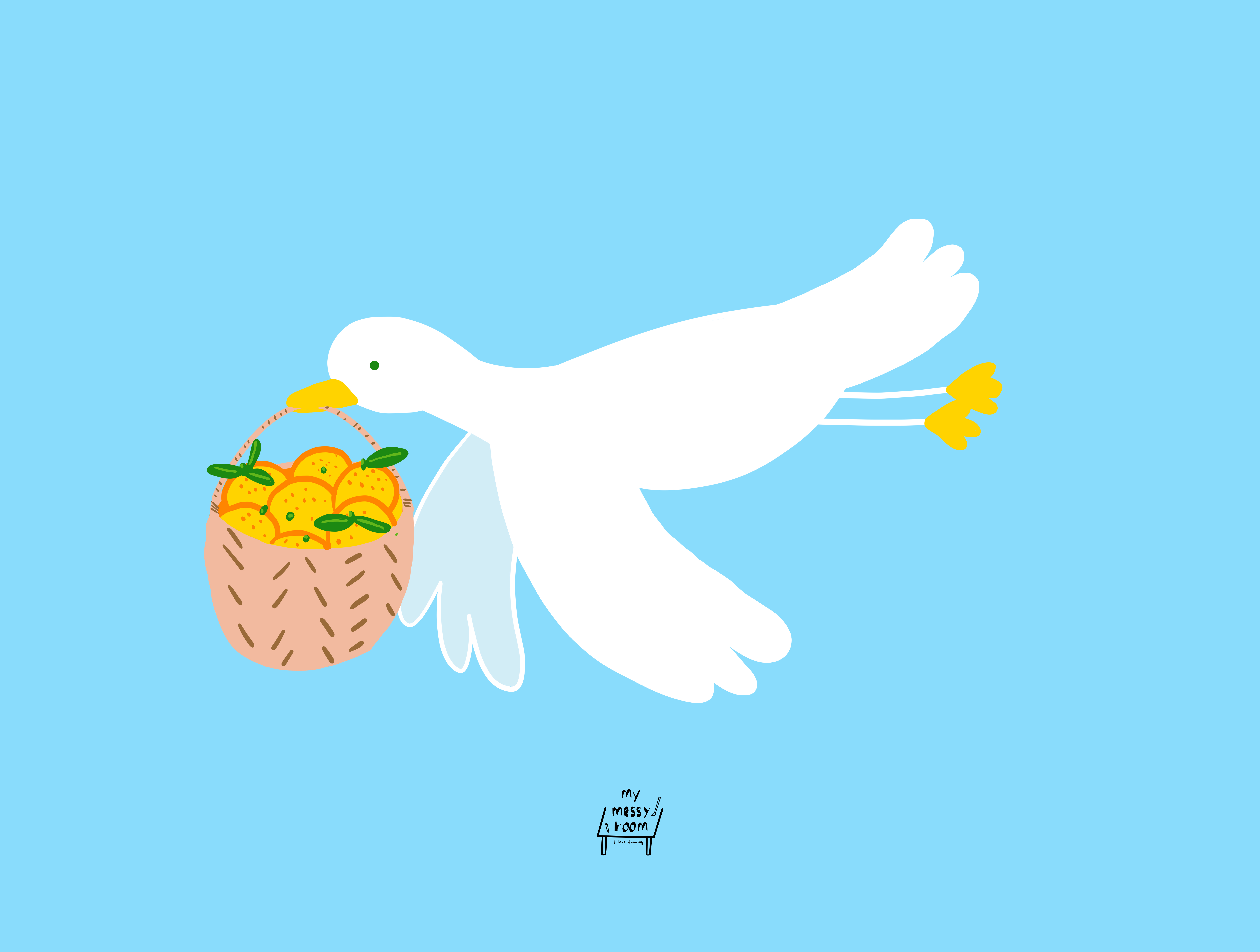 Sweet Delivery 인테리어 일러스트 액자 297x420mm, 백조와 오렌지 : 마이메시룸