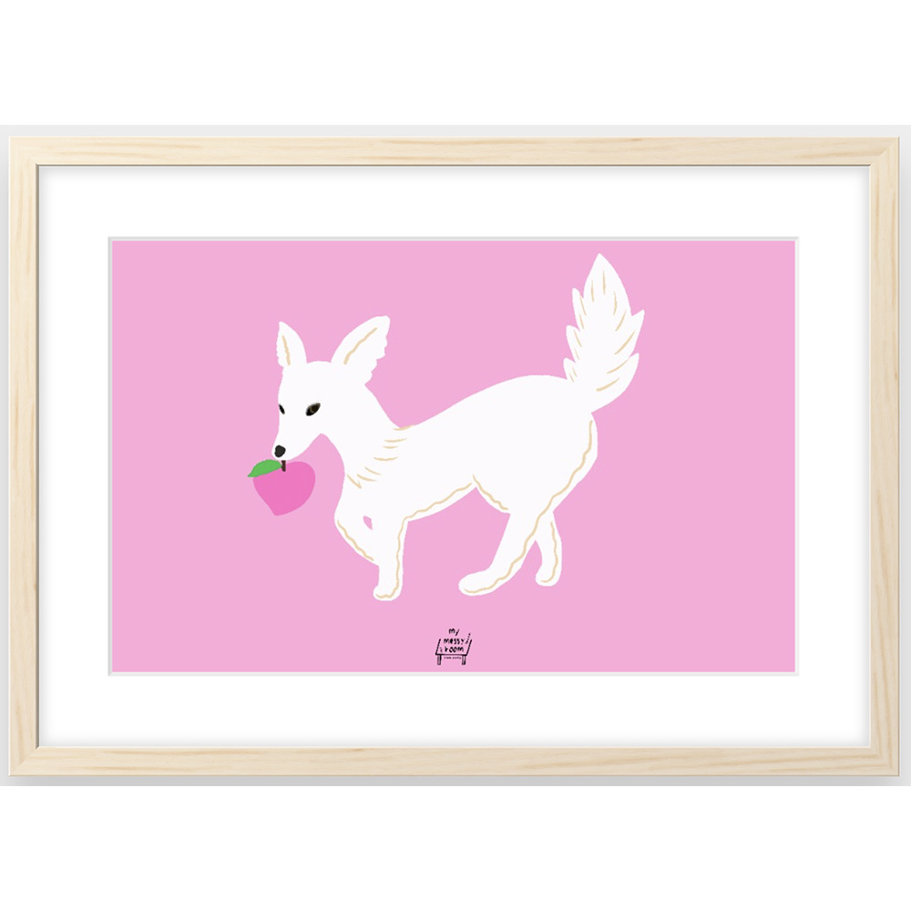 Sweet Delivery 인테리어 일러스트 액자 297x420mm, 북극여우와 복숭아 : 마이메시룸