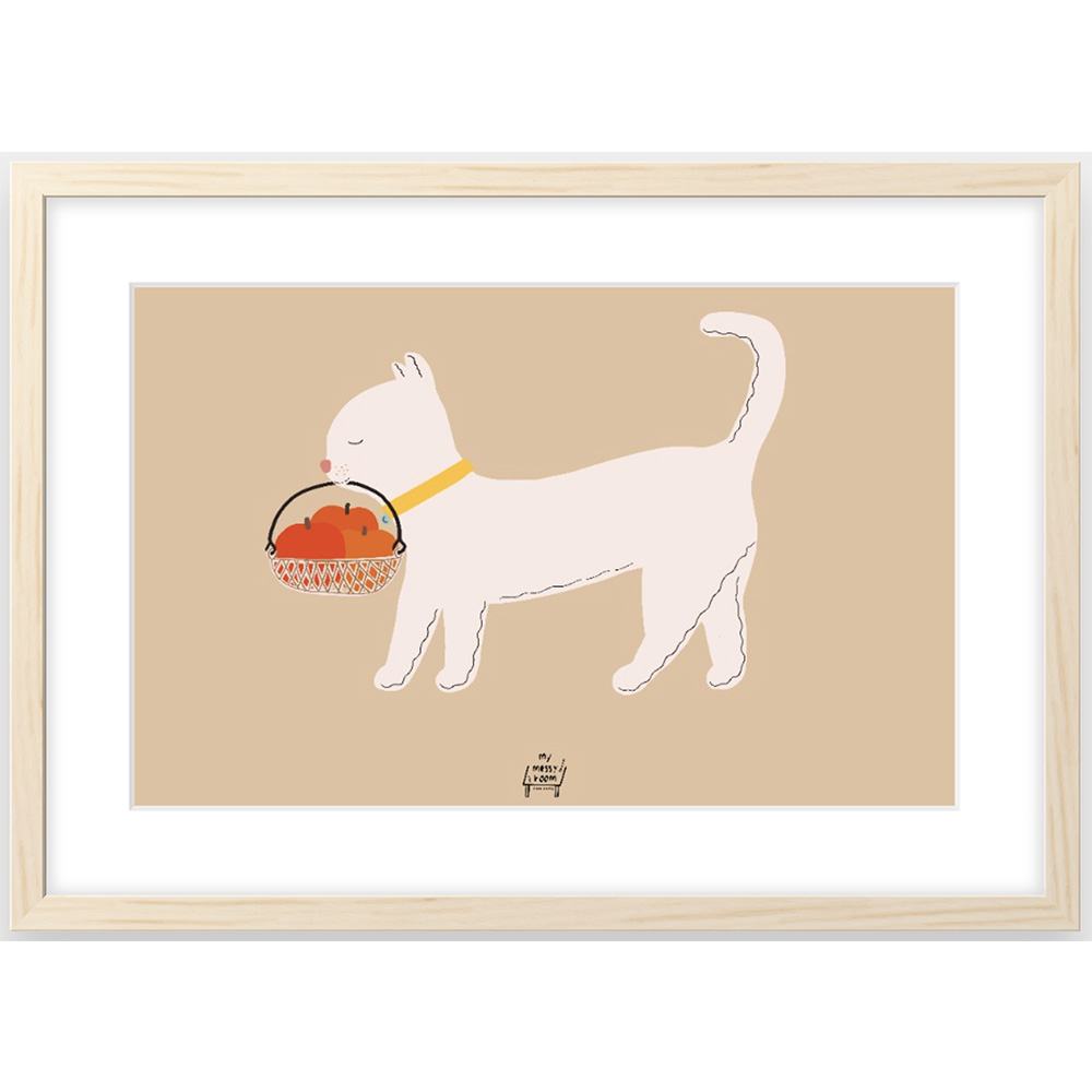 Sweet Delivery 인테리어 일러스트 액자 297x420mm, 고양이와 사과 : 마이메시룸