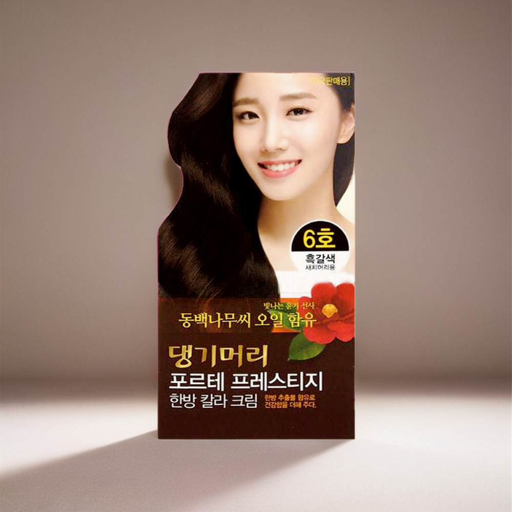댕기머리 포르테 프레스티지 한방칼라크림 6호 흑갈색 60g 새치 머리용 염색약 모발 윤기 : 왜아팜