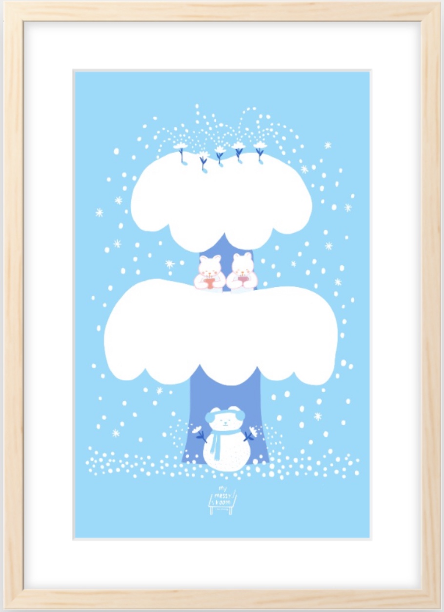 고양이 사계절 일러스트액자 A3, 297x420mm, 스카이블루 : 마이메시룸