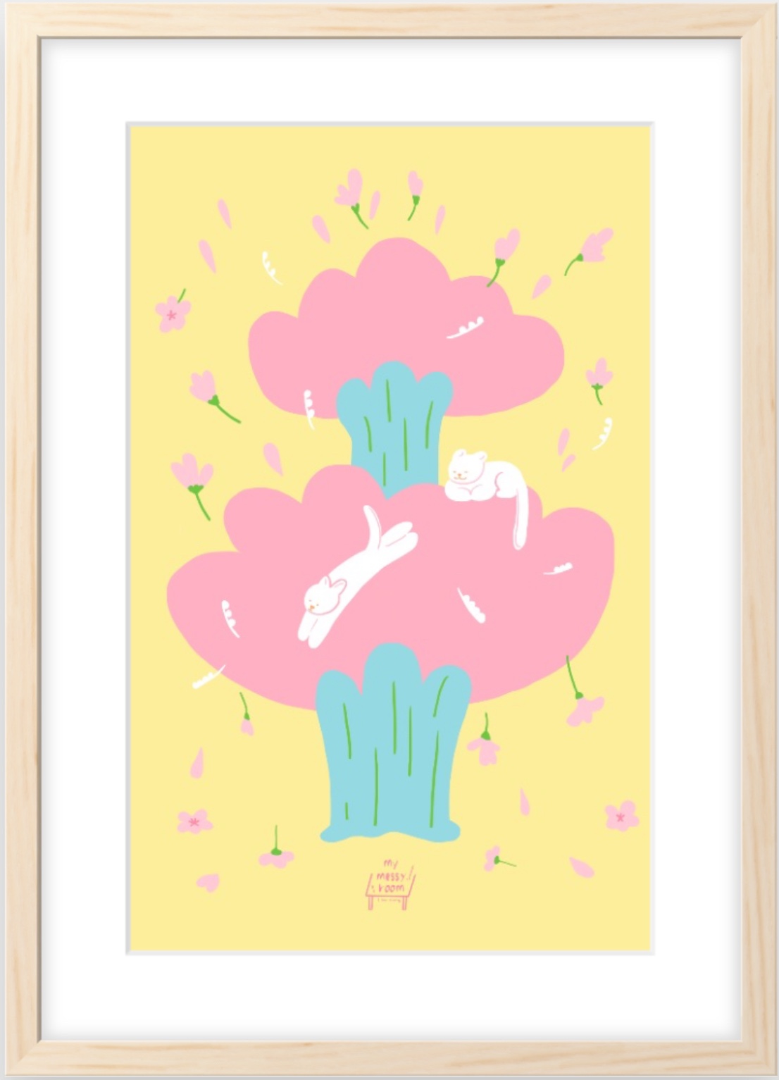 고양이 사계절 일러스트액자 A3, 297x420mm, 스카이블루 : 마이메시룸