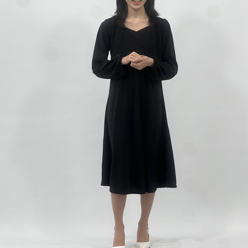 봄 가을 플레어 A라인 퍼프소매 롱 원피스 : 엘로힘-엘텍