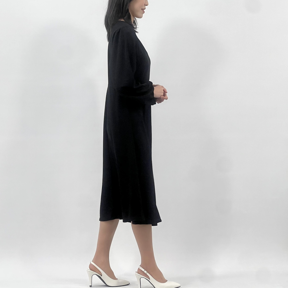 봄 가을 플레어 A라인 퍼프소매 롱 원피스 : 엘로힘-엘텍