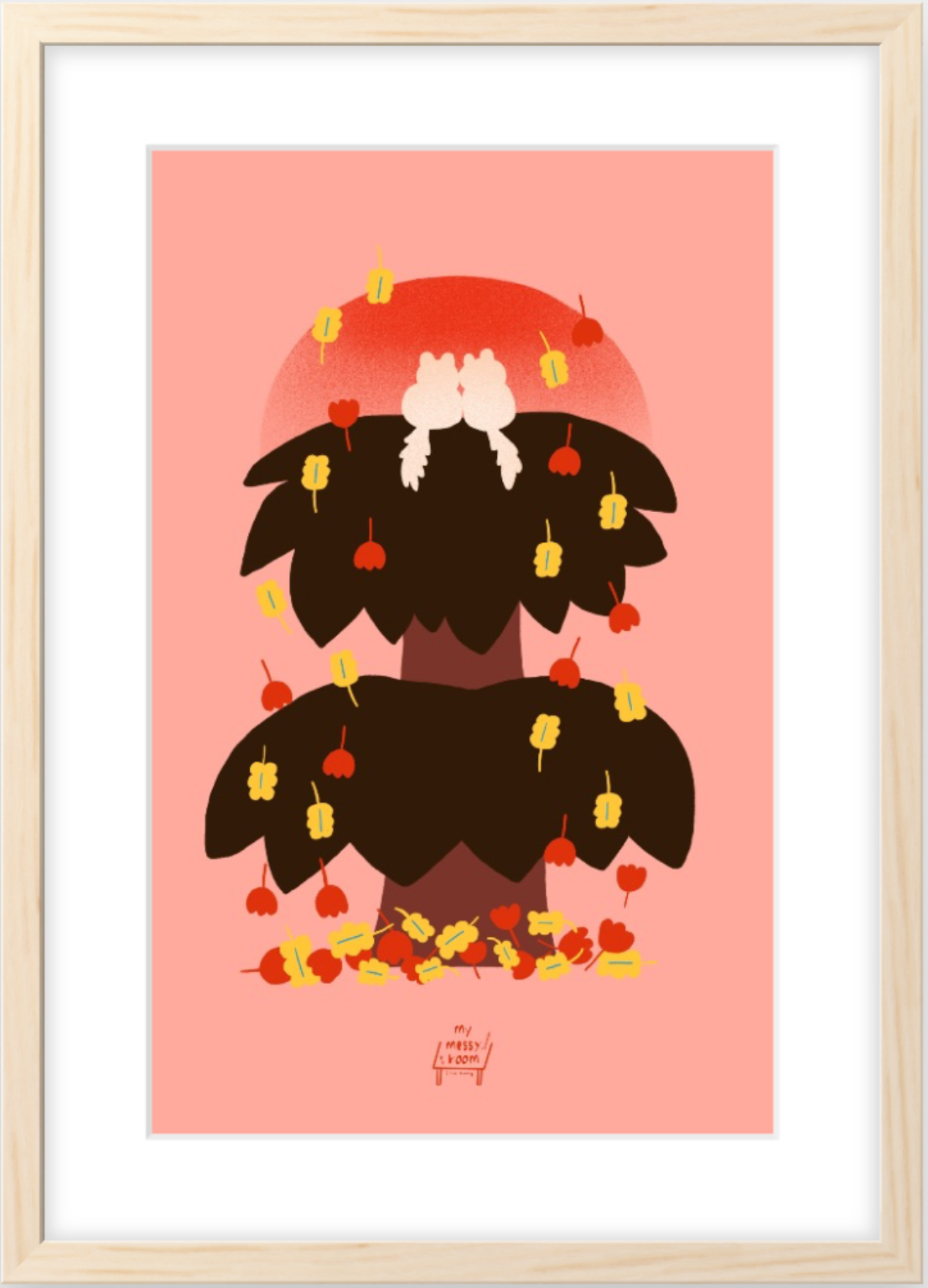 고양이 사계절 일러스트액자 A3, 297x420mm, 다크오렌지 : 마이메시룸