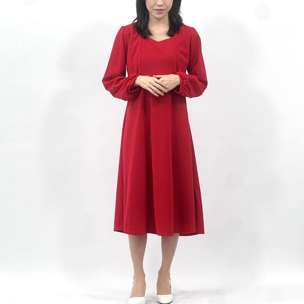봄 가을 플레어 A라인 퍼프소매 롱 원피스 : 엘로힘-엘텍
