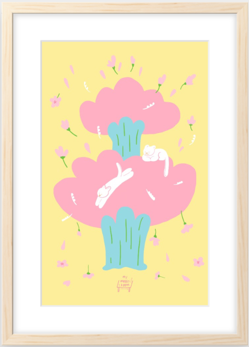 고양이 사계절 일러스트액자 A3, 297x420mm, 라이트핑크 : 마이메시룸