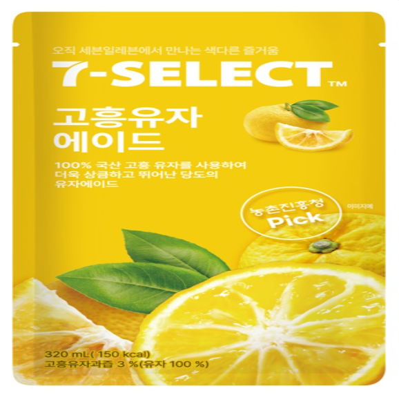 PB 고흥유자에이드 세븐일레븐 파우치음료 320ml, 1개 : 또다른상점