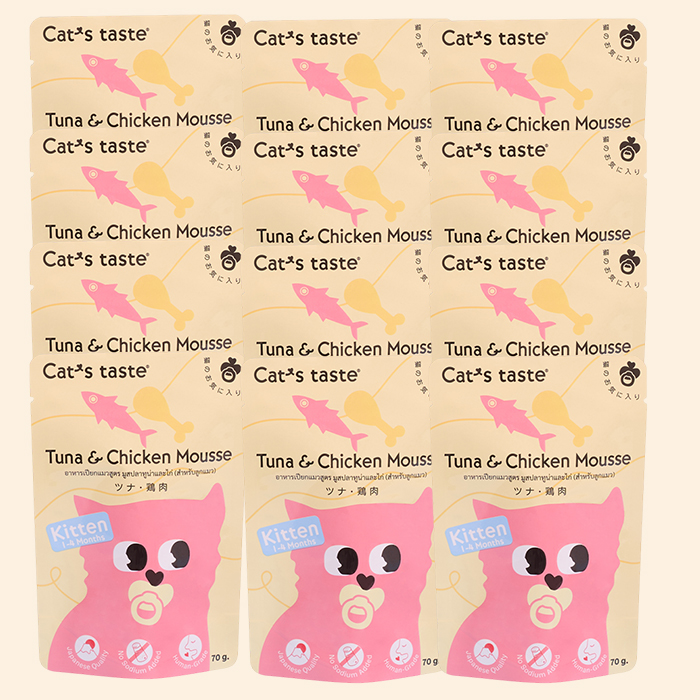 캣츠테이스트 고양이 간식 파우치 키튼 참치+치킨무스, 75g, 12개 : 도기펫