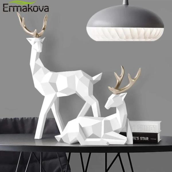 ERMAKOVA 사슴 조각상 현대 기하학적 데스크탑 장식 입상 와인 캐비닛 카페 TV 쇼케이스 커플 2 개 : 하루코퍼레이션22