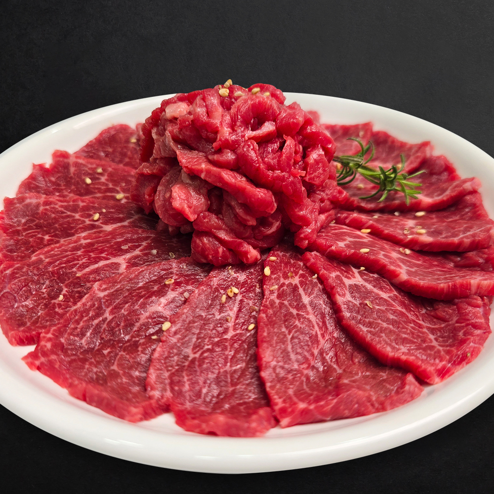 생고기 세트 육회200g+육사시미200g 당일작업 한우 소고기 뭉티기 육무침 술안주 : 제이엔 총각정육백화점