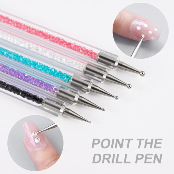 5PC 듀얼 헤드 크리스탈 포인트 펜 네일 브러쉬 2 IN 1 다채로운 스테이 와이어 라인 석 도터 DIY 아트 : 서원글로벌14