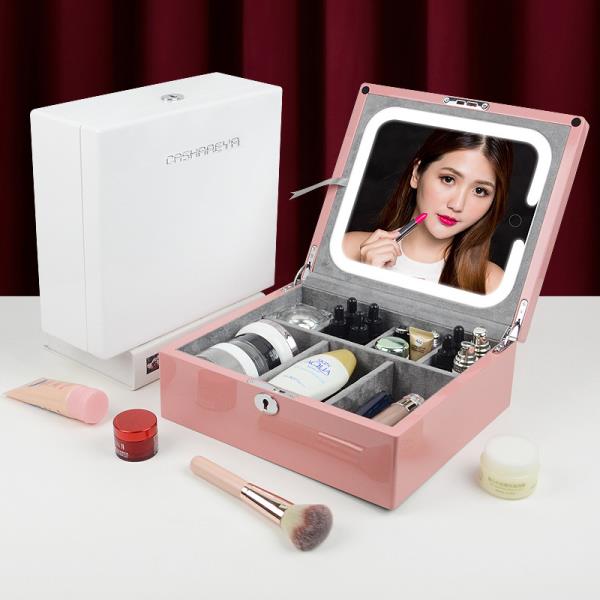충전식 페인트 나무 화장품 보관함, 미러형 잠금 장치, 대용량 고급 LED 램프 상자 : 구대1등 장사장4