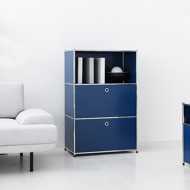 마켓비 모듈수납장 모듈가구 높은 도어형 철제 수납장 770x400x1200mm, 3단, 오션블루 : 핸리하우스