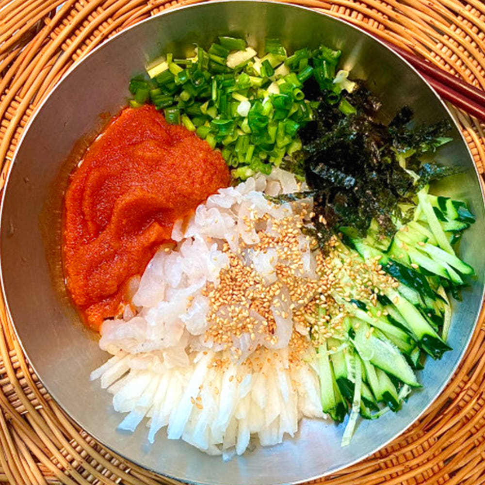 [회무침]자연산 참가자미 회무침 포항물회 2인분 /무료배송 대용량 가자미 해와바다 : 해와바다