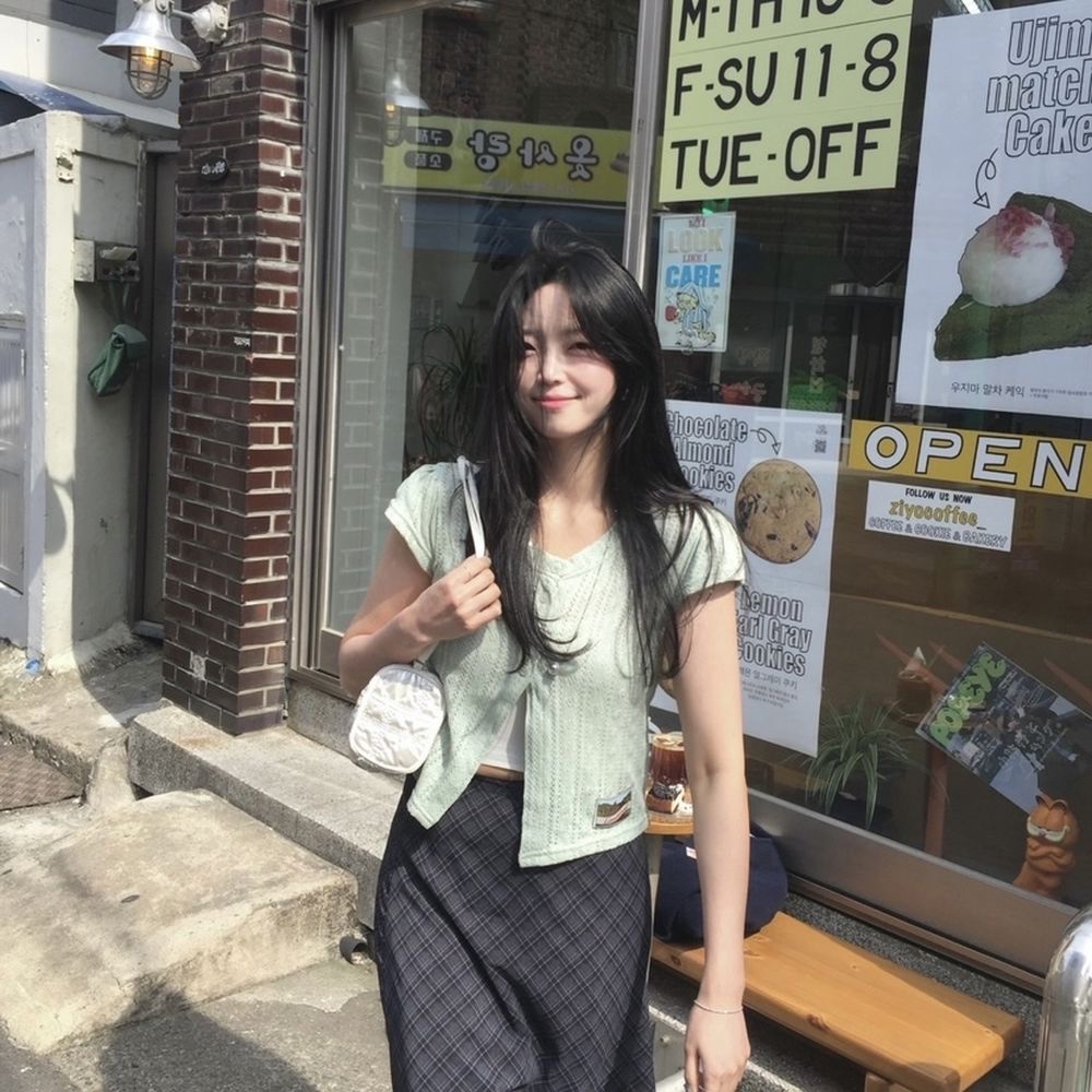 멜브 트임 빈티지 여름 반팔 니트가디건 : 믈리예트