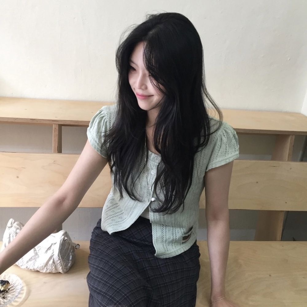 멜브 트임 빈티지 여름 반팔 니트가디건 : 믈리예트