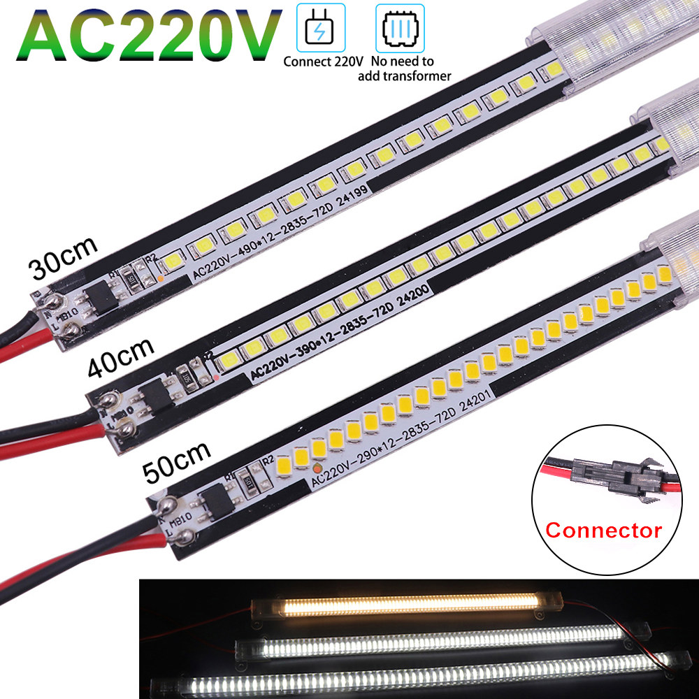 220V LED 바 조명 2835 밝은 72LED/M 30/40/50cm 알루미늄 튜브 엄밀한 스트립 빛 캐비닛 아래 부엌 Cold White 6000K 10PCS 30CM... 