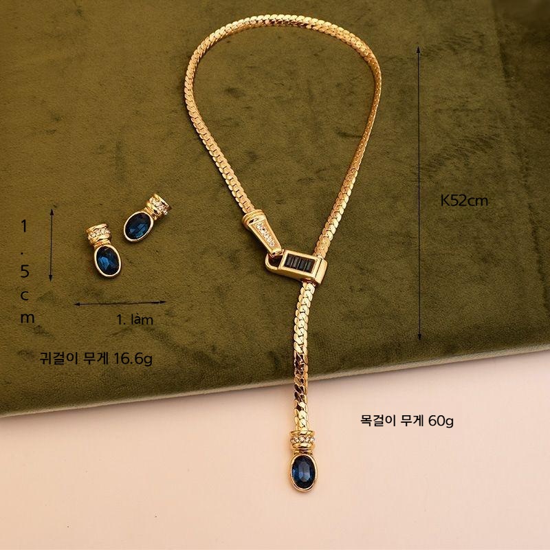 중세 빈티지 스네이크 Y자 유리 목걸이 : 초록 마루