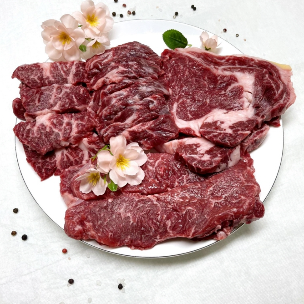 국내산 1등급 소고기 500g+500g 갈비살 살치살 꽃등심 한상모듬 대용량 3-4인 : 우디아이랜드