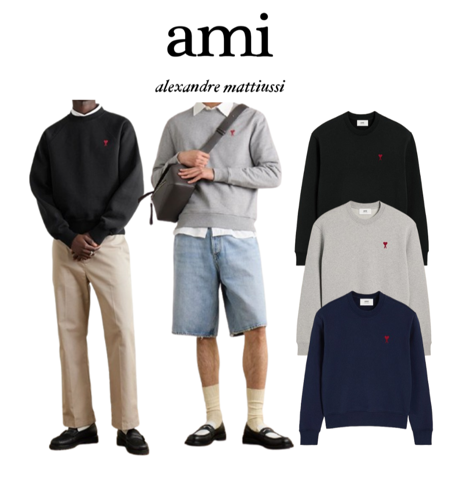 아미 하트로고 긴팔티 맨투맨 ami paris 스몰하트 크루넥 티셔츠 스웻셔츠 남여공용 : THEMOONSHOP